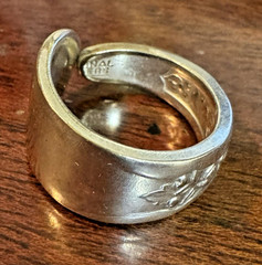 Vintage Spoon Ring State of Wisconsin Outline Signet Original Rogers Silver S7.5