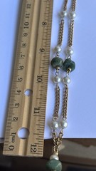 Vintage Park Lane Tassel Necklace With Faux Pearl & Jade Gold Tone Chain L198