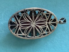 Vintage Mexico Sterling Silver Red Jasper Gemstone Pendant 925