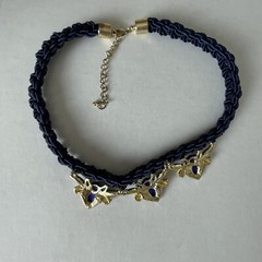 Bee Blue Necklace BRAIDED KNOTTED ROPE 18″ Blue Rhinestone Charm Jewel Bug
