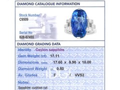 17.11Ct Ceylon Sapphire and 0.50Ct Diamond Platinum Cocktail Ring Circa 1950