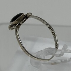 Vintage Signed Sterling Silver Marquise Onyx Flush Setting Size 7 Ring