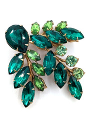 Vintage Rhinestone Brooch Multi Green Tiered Open Back Pin
