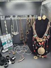 Estate Lot Vintage Contemporary Jewelry Necklaces Bracelet Earrings Rings 34 Pcs