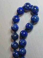 Vintage 19″ Natural Lapis Lazuli Bead Necklace – 14K Gold Clasp – Hand-Knotted