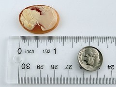Vintage Loose Hand Carved Shell Cameo Woman w Torch 1 1/8 Inch x 7/8 Inch 5.1g