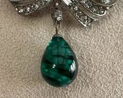 Vintage Schoffel 16″ Rhinestone & Faux Cabochon Emerald Green Necklace 1930s