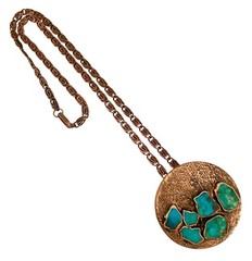 VINTAGE BELL TRADING POST Solid Copper TURQUOISE Pendant Fancy Link Necklace