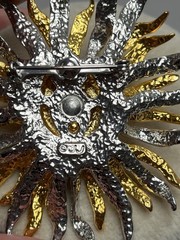 Vintage Gold & Silver Tone Sun Face Brooch Stamped JJ
