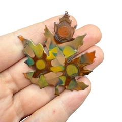 Artisan Enamel Copper Leaf Brooch Pin – Autumnal Design