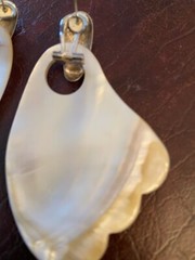 VTG MOTHER OF PEARL Dangle EARRINGS Silver Clips for Pierced Ears