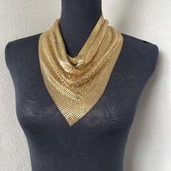 XL Vintage Chainmail Mesh Disco Scarf Bib Necklace Gold Bandanna Collar Cowl 24”