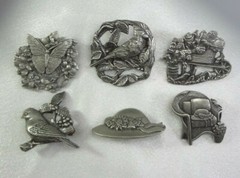Lot of Six (6) BIRDS & BLOOMS Limited Edition Brooches / Pins 1998 – 2008 Cute!