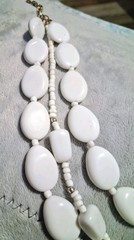 Vintage Chunky White Acrylic Bead Layered Necklace Multi Strand Statement 16″