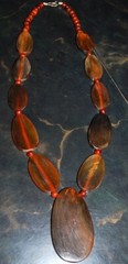 HAND CARVED COW HORN Vintage 25″ Necklace REVERSIBLE Golden Brown Oval Beads