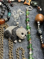Vintage Asian Jewelry Lot Natural Stones Elephant Necklace And Pendant BOHO