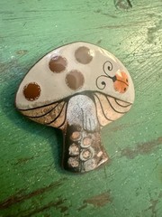 Vintage Signed Nanci Mushroom Ladybug Mid Century MCM Enamel Copper Pin Brooch