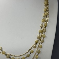 VTG Flapper Necklace Champagne Acrylic Beads Gold Tone Chain Double Strand 50″