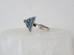Vintage Taxco Mexico Turquoise Cannetille Sterling Silver Pyramid Ring 8