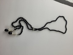 Black Glass Bead Rhinestone Tassel Lariat Necklace +Enhancer Signed Replica 44″