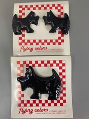 Vintage Flying Colors Ceramic Scottie Dog / Scotty Dog Pin & Earrings Set