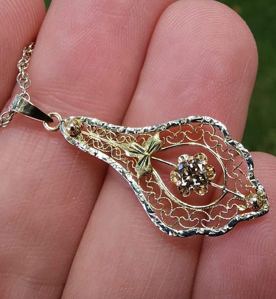 10k Lavalier Pendant & VVS 0.24ct Diamond 🔥 Modified Reclaimed Antique 🔥 VIDEO