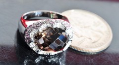 14k white gold sz 6.5 ring 9.02ct fancy smoky quartz pink sapphire diamond 6.2gr