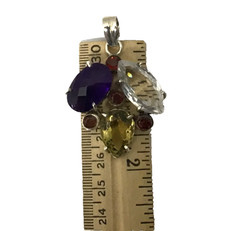 Sterling Silver Multicolor Precious Gemstone Vintage Pendant