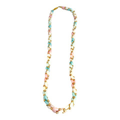 Vintage Pastel Beaded Necklace Barrel Clasp Gold Tone 12in