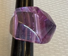 70s Vintage Lucite Ring Lilac Lavender Striped Clear Faceted High Dome size 5.5