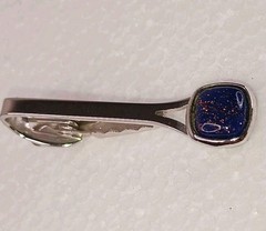 SHIELDS Cufflinks Tie Clasp Set Vintage Copper Sparkle Blue Glass Faux Lapis