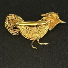 1960’s Vintage Wire Goldtone Quail Brooch 2 1/2 inch With Red Rhinestone Eye