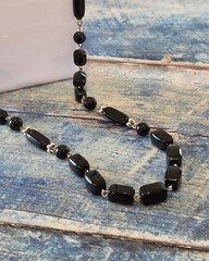 VINTAGE-RETRO Fabulous Unique Black Beaded Necklace 28 in