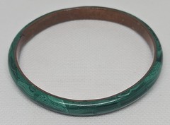 Vintage Copper & Malachite Inlay Bangle Bracelet 2.5″ ID Green Stone Mosaic