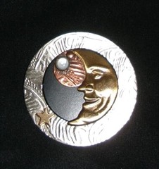 Silver Forest Brooch Mixed Metals Celestial Man in the Moon Made in Vermont