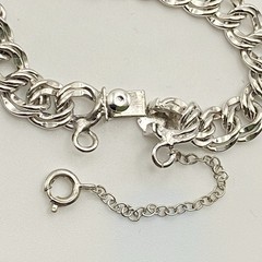 Vintage 70’s Sterling Silver 7″ Variety Charm Bracelet Double Link Safety Chain