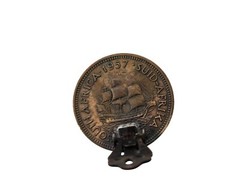 Vintage Penny Coin Clip-On Earrings Elizabeth II South Africa 1957 Patina