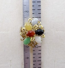 Vtg 14K Yellow Gold Multi Color Jade & Diamond Cluster Ring Size 5.5 FZZ