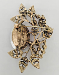 Vintage Gold Tone Floral and Leaf Brooch Autumn Brown Pink and Amber Rhinestones