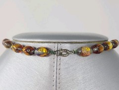 Antique Venetian Opalescent Gold Foil Oval Beaded Graduated Necklace