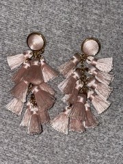 Vintage Sugarfix signed gold tone light pink tassel dangle earrings