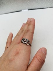 Vintage Sterling Silver Crystal Triple Interlocking Open Heart Love Size 7 Ring