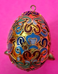 Vintage Chinese Enamel Cloisonne Egg Pendant or Ornament Colorful Egg & Stand