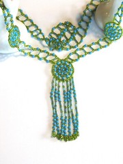 VINTAGE GLASS BEADED ART NOUVEAU ART DECO FLAPPER NECKLACE GYPSY CARAVAN ROSETTE