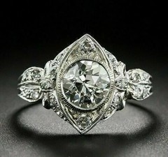 2Ct Round Cut Lab Created Diamond Vintage Art Deco Engagement Ring 14K Gold Over