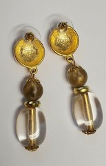 Vintage Beaded Station Necklace & Earrings JC Penny 90s Matte Gold Tone NOS
