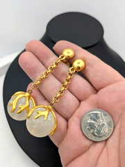 Vintage Ball & Chain Dangle Earrings Gold Tone Frosted Glass Clip On