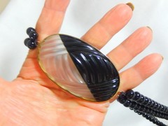 STERLING SILVER 925 CARVED FROSTED ROCK CRYSTAL & ONYX 36″ STATEMENT ONYX