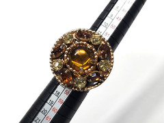 Vintage Rhinestone Cocktail Costume Ring Yellow Brown Gold Tone High End Jewelry
