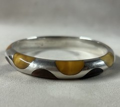 VTG MCM Scandinavian Design Sterling Silver Baltic Amber Inlay Bangle Bracelet